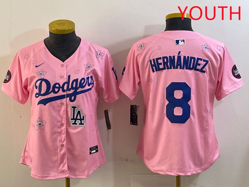 Youth Los Angeles Dodgers 8 Hernandez Pink Sakura Edition 2025 Nike MLB Jersey style 9